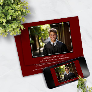 Modern Simple Dark Red Photo Graduation Invitation