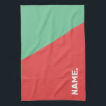 Modern simple design custom text, coral and mint kitchen towel<br><div class="desc">Minimal geometric design,  coral pink and aqua mint green,  customizable name text.</div>