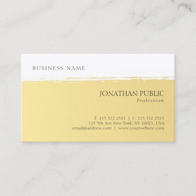 Modern Simple Design Elegant Gold White Template Business Card (Front)