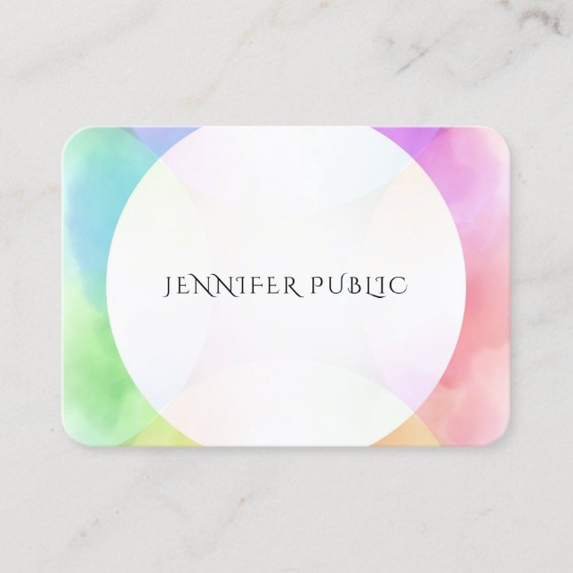 Modern Simple Design Template Elegant Watercolor Business Card (Front)
