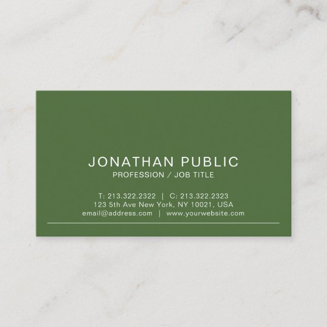 Modern Simple Design Trendy Olive Green Plain Business Card (Front)