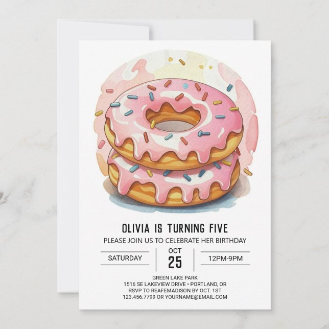 Modern Simple Doughnuts Birthday Invitation (Front)