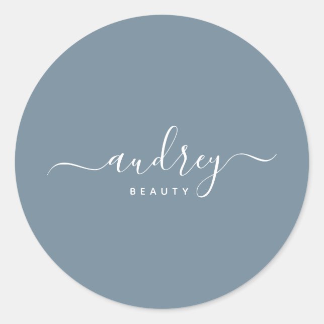 modern Simple dusty blue Signature Typography Classic Round Sticker (Front)