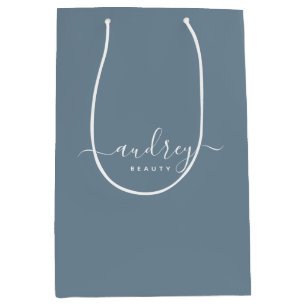 modern Simple dusty blue Signature Typography Medium Gift Bag