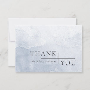 Modern Simple Dusty Blue Watercolor Wedding Thank You Card