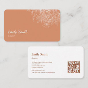 Modern Simple Dusty Orange Flower Line Art QRCode  Business Card