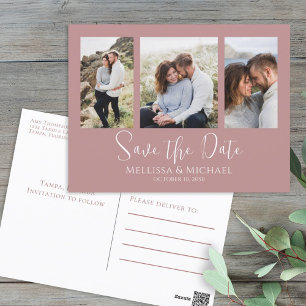 Modern Simple Dusty Rose Elegant 3 Photo Budget  Postcard