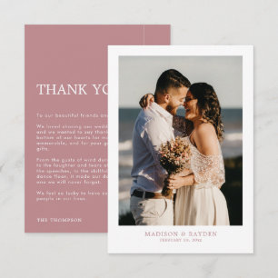 Modern Simple Dusty Rose with Photo Wedding Thank You Card