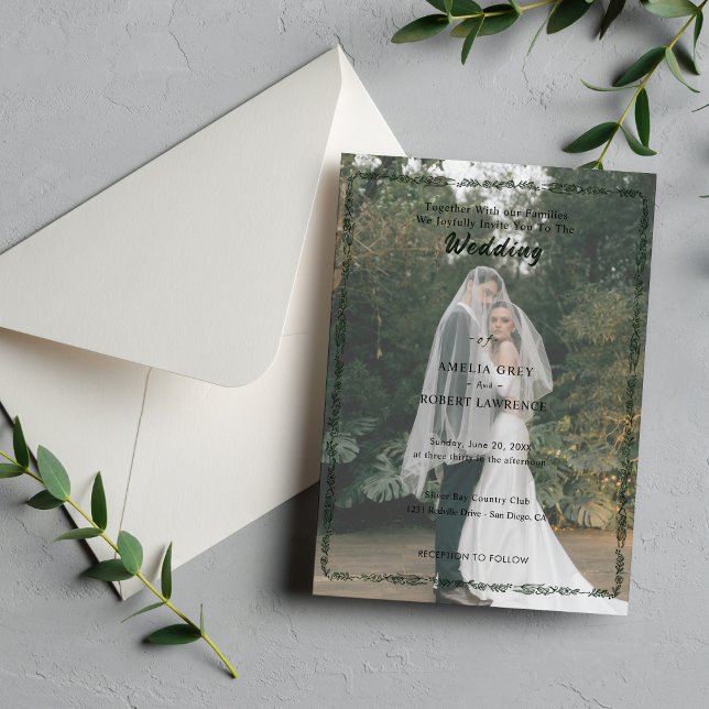 Modern Simple | Editable Photo Wedding   Invitation (Floral wedding minimalist invitation)