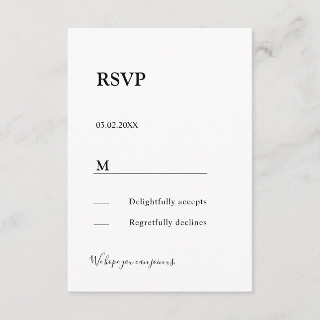 Modern simple elegant Antwortkarte RSVP Enclosure  Card (Front)
