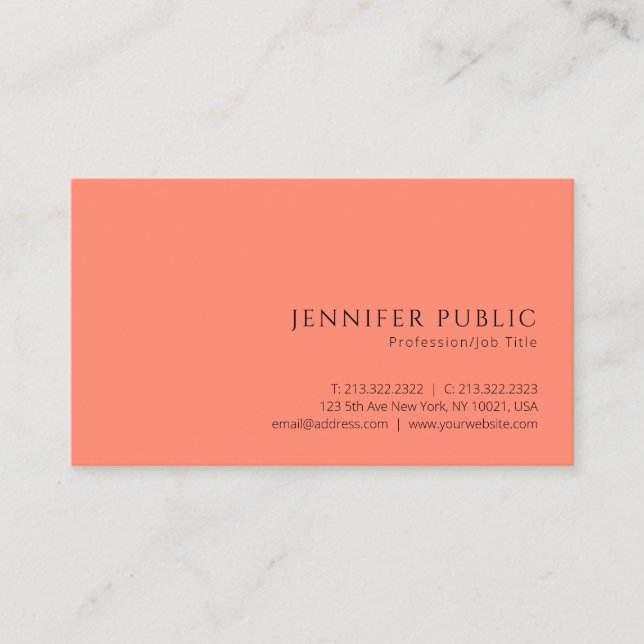 Modern Simple Elegant Apricose Colour Professional Business Card (Front)