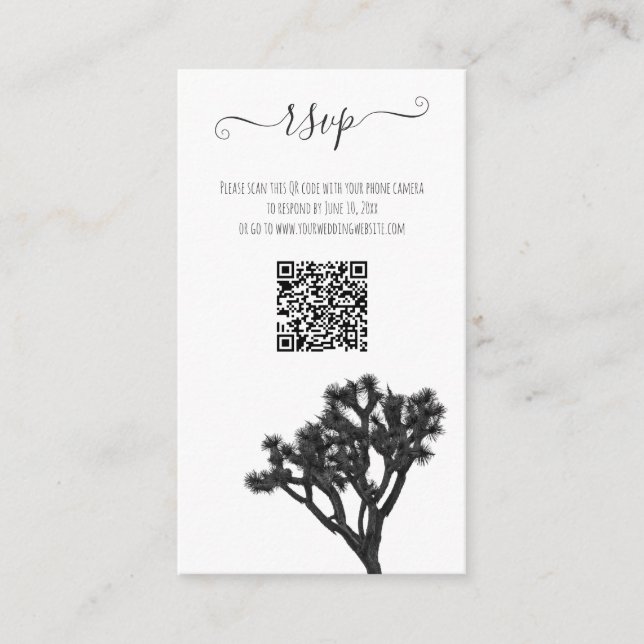 Modern Simple Elegant B&W Joshua Tree QR Code Enclosure Card (Front)