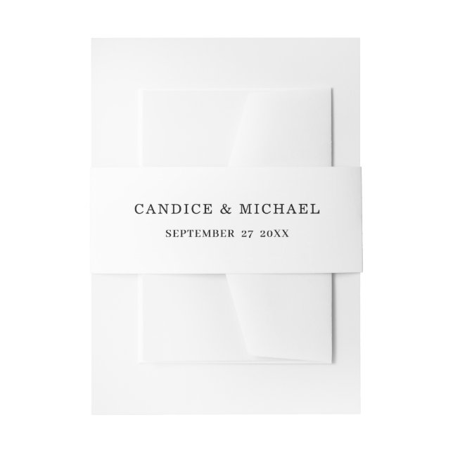 Modern Simple Elegant Black Text with Name & Date  Invitation Belly Band (Front Example)
