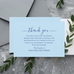 Modern Simple Elegant Blue Funeral Bereavement Thank You Card