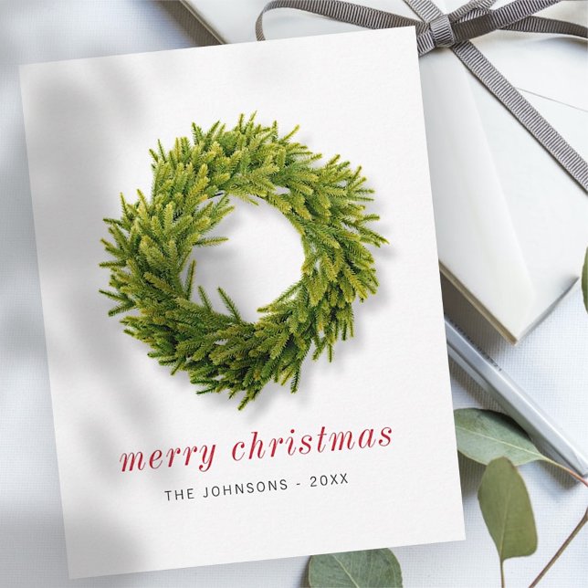 Modern Simple Elegant Chic Christmas Wreath Holiday Card (Creator Uploaded)