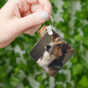Modern Simple Elegant Chic Pet Photo Keychain