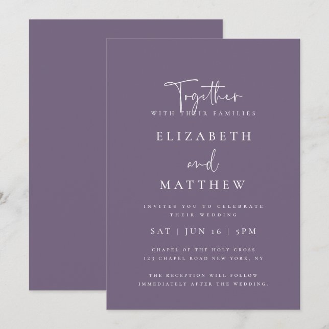 Modern Simple Elegant Chic Typography Wedding Invitation (Front/Back)