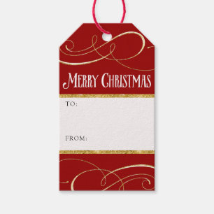 Modern Simple Elegant Christmas Gold Red Scrolls Gift Tags
