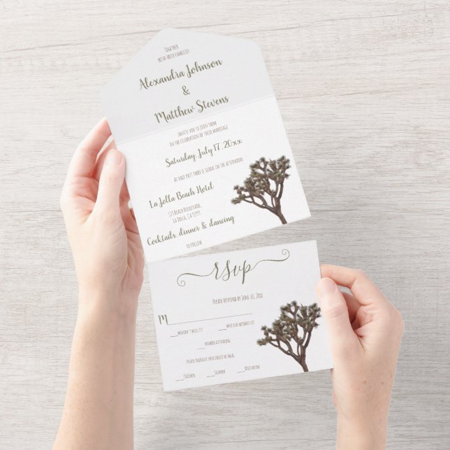 Modern Simple Elegant Colour Joshua tree Silhouett All In One Invitation (Tearaway)