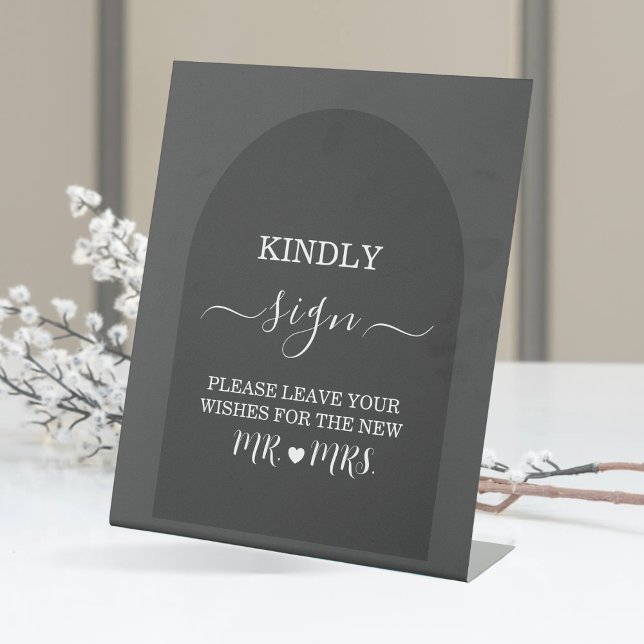 Modern Simple Elegant Dark Grey Arch Guest Book Pedestal Sign (Creator Uploaded)