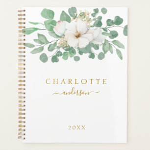 Modern, simple, elegant eucalyptus flower planner