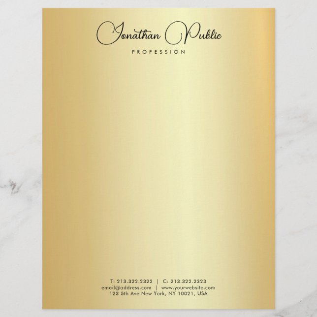 Modern Simple Elegant Gold Template Calligraphed Letterhead (Front)