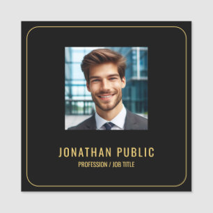 Modern Simple Elegant Gold Text Black Square Name Tag