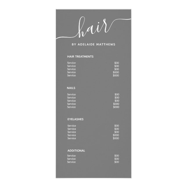 Modern Simple Elegant Grey Hair Salon Price List Rack Card (Front)