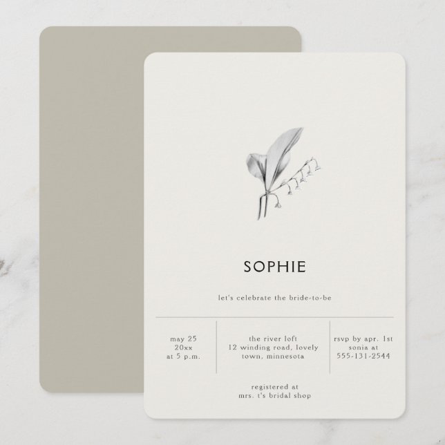 Modern Simple Elegant Lily Linen Bridal Shower Invitation (Front/Back)