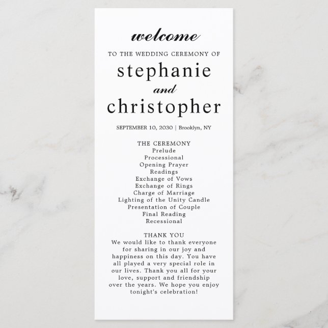 Modern Simple Elegant Minimal Black Script Wedding Program (Front)