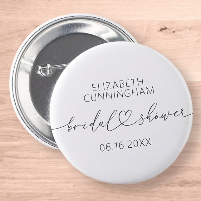 Modern Simple Elegant Minimal Heart Bridal Shower 2 Inch Round Button (Creator Uploaded)
