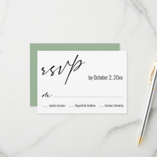 Modern Simple Elegant Sage Green Back Wedding RSVP Card
