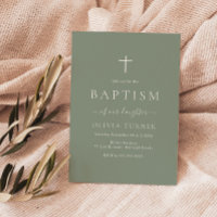 Modern Simple Elegant Sage Green Girl Boy Baptism