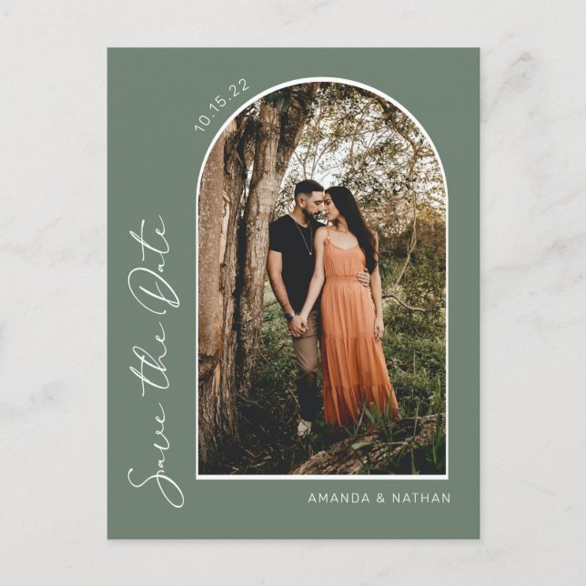 Modern Simple Elegant Sage Green Save The Date Announcement Postcard (Front)