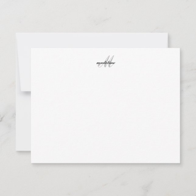 Modern Simple Elegant Script Black Silver Monogram Card (Front)