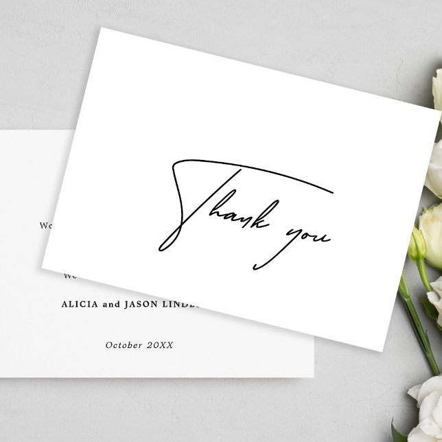 Modern simple elegant script minimalist thank you card (Creator Uploaded)