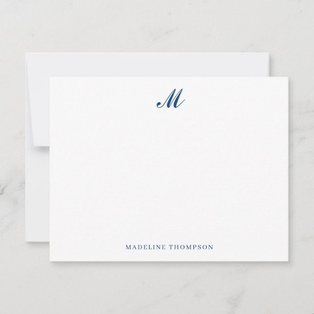 Modern Simple Elegant Script Navy Blue Monogram Card (Front)