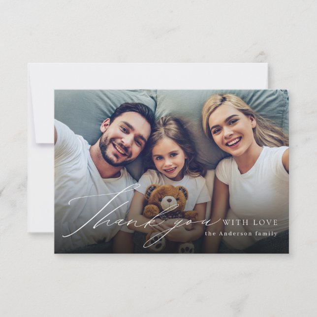 Modern simple elegant script photo thank you card (Front)