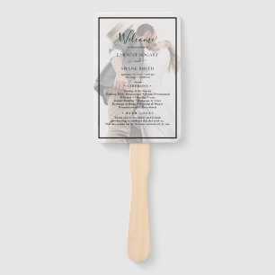 Modern Simple Elegant Script Photo Wedding Program Hand Fan