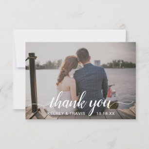 Modern Simple Elegant Script Photo Wedding Thank You Card