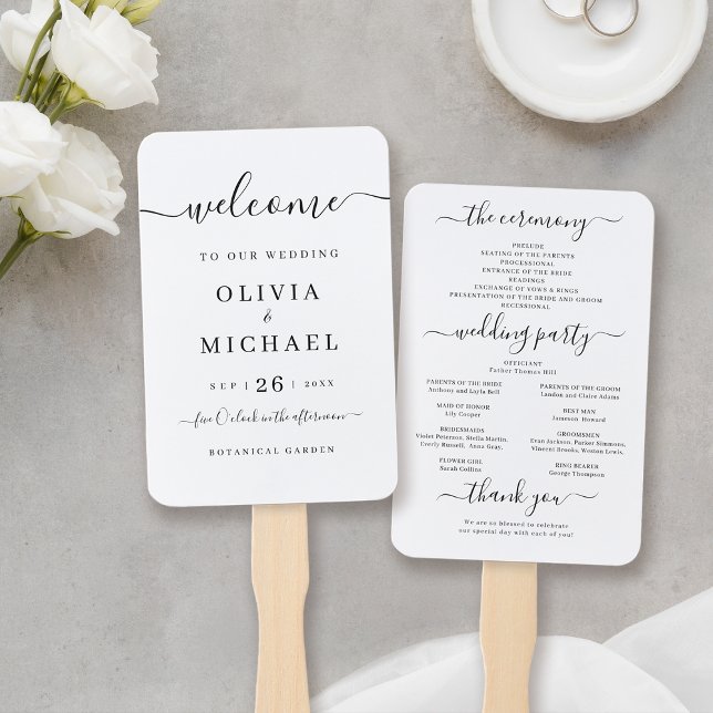 Modern simple elegant script wedding program hand fan (Modern simple elegant script wedding program hand fan)