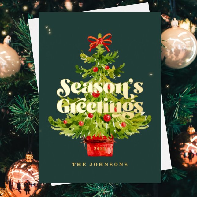 Modern Simple Elegant Watercolor Christmas Tree Foil Holiday Card (Creator Uploaded)