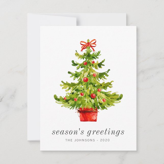 Modern Simple Elegant Watercolor Christmas Tree Holiday Card (Front)