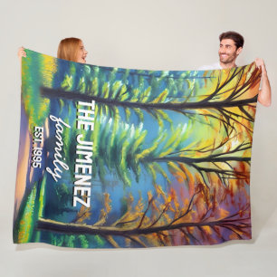Modern Simple Elegant Watercolor Family Name Fleece Blanket