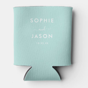 Modern Simple Elegant Wedding Script tropical Can Cooler