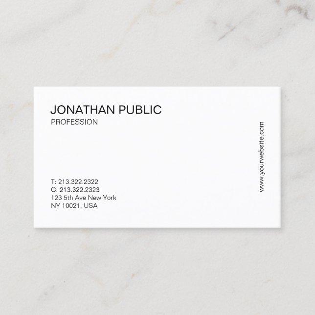 Modern Simple Elegant White Professional Plain Business Card (Front)
