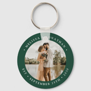 Modern Simple Emerald Green Photo Wedding Favour Keychain