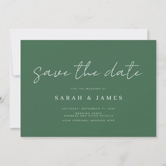 Modern Simple Emerald Green Wedding Save the Date (Front)