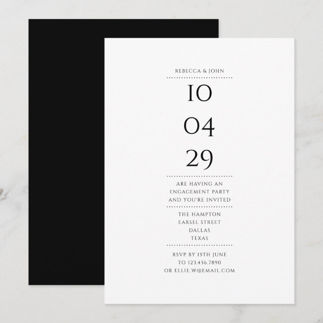 Modern Simple Engagement Party Black and White Invitation (Front/Back)
