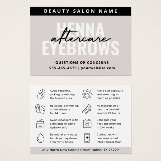 Modern Simple Eyebrow Tint Henna Brows Aftercare  (Front & Back)